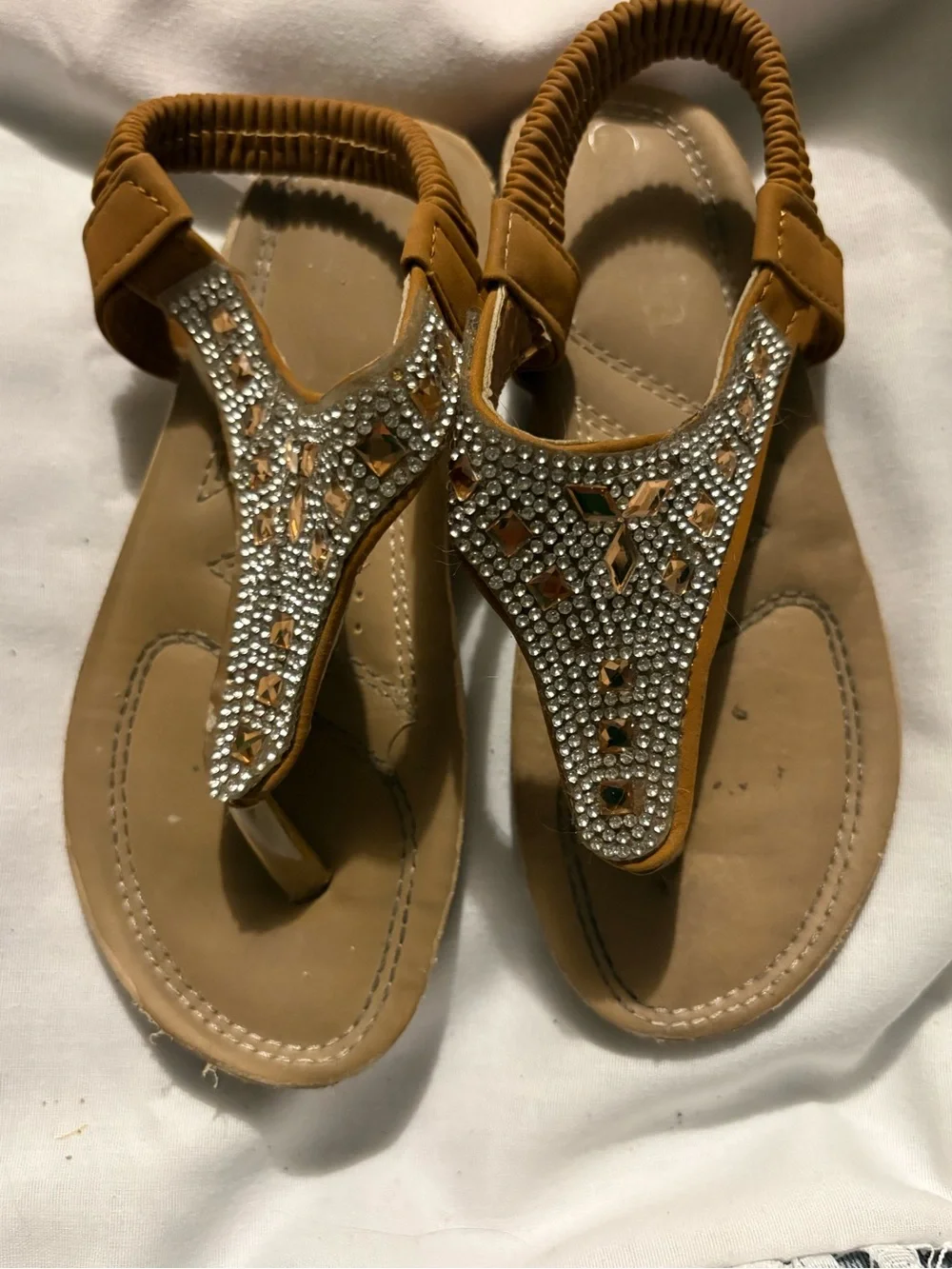 Embellished Tan girls T-Strap Sandals